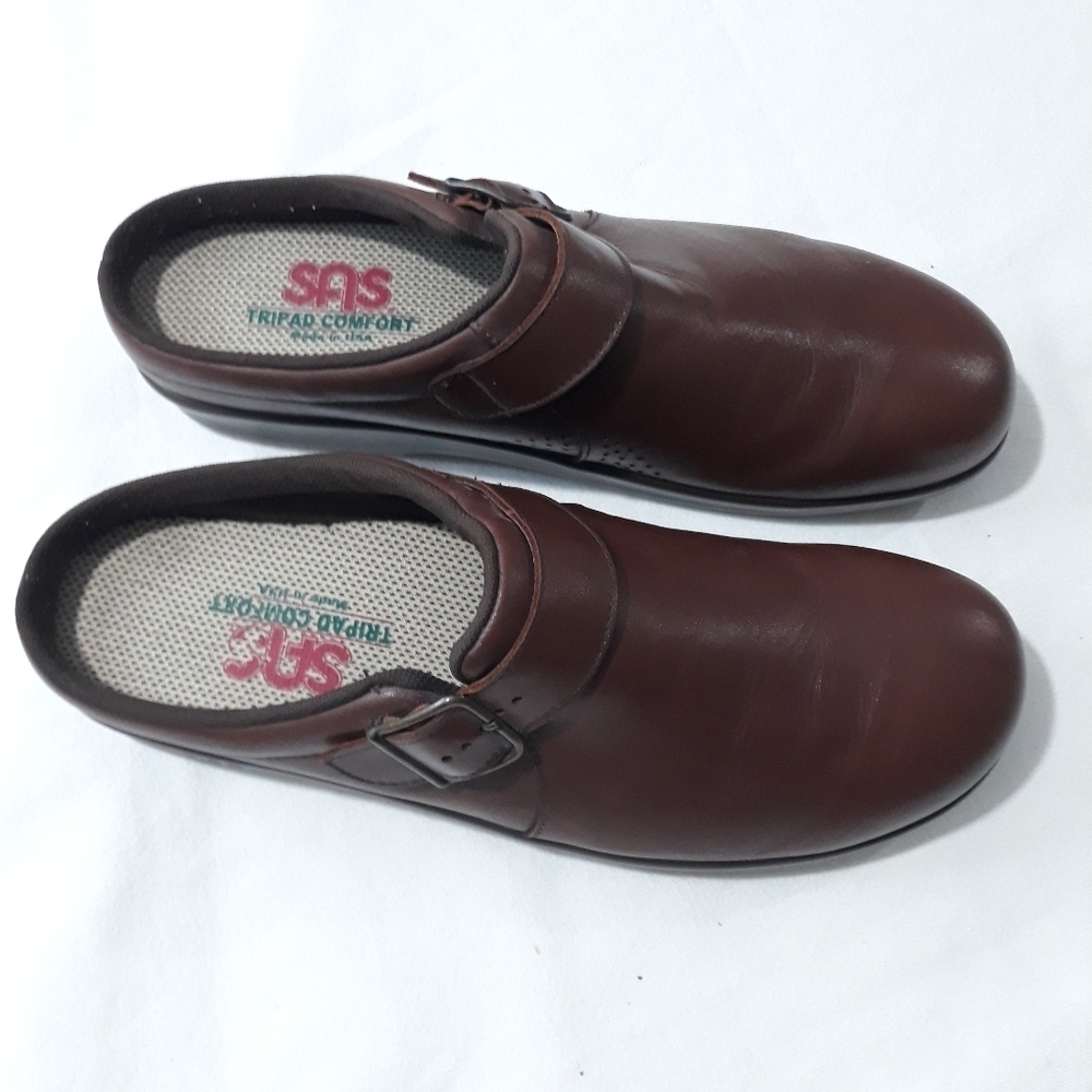 SAS San Antonio Shoemaker Leather Slip On Brown Shoes Bukle Clogs Size 10 1/2 M - Picture 8 of 13